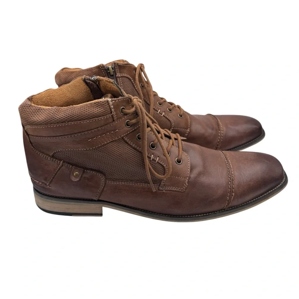 Steve Madden Kabin Men’s Brown Leather Chukka Boots with Zipper - Size 11.5